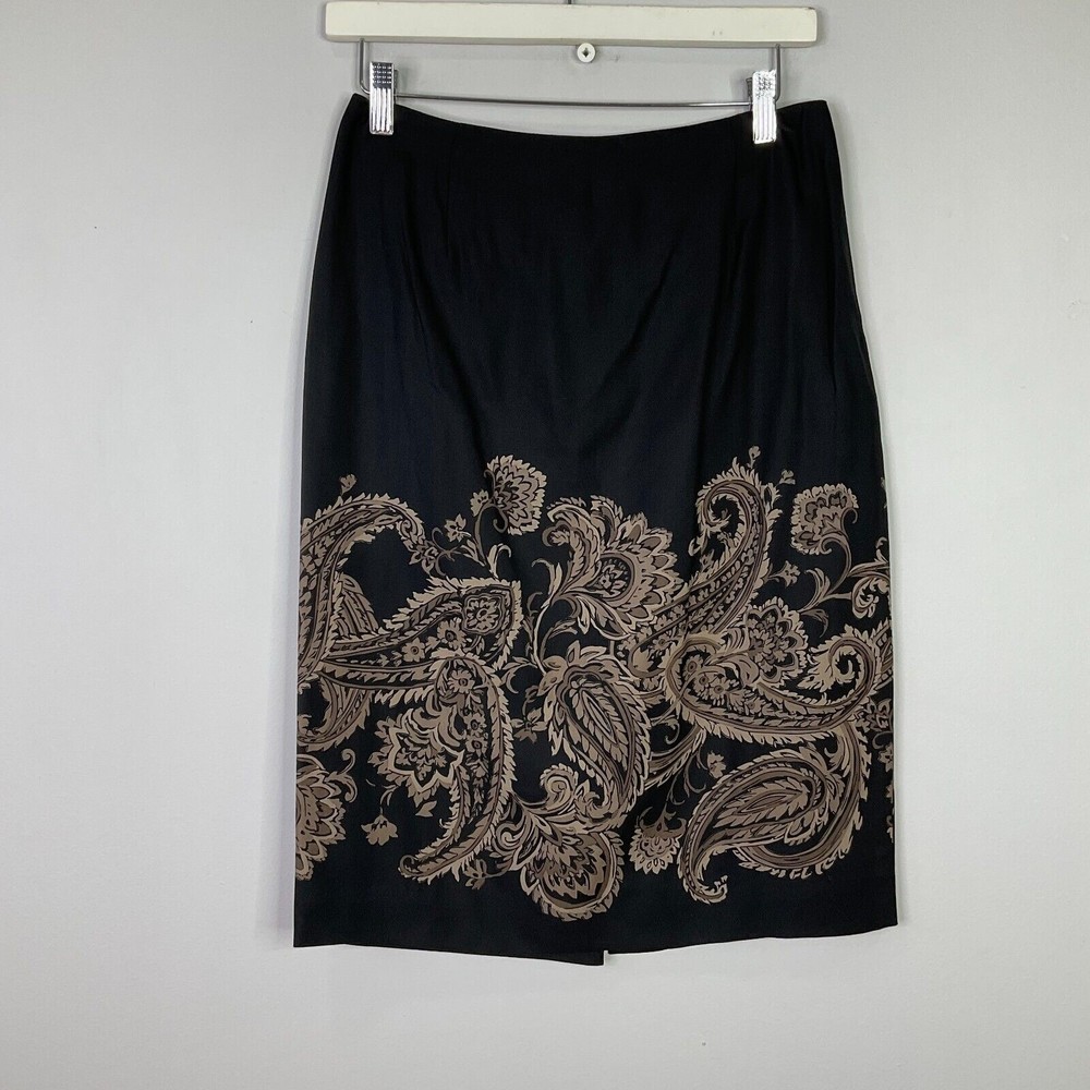 Vintage Talbots Collection Women Skirt Size 6 Black Silk Wool Blend Lined